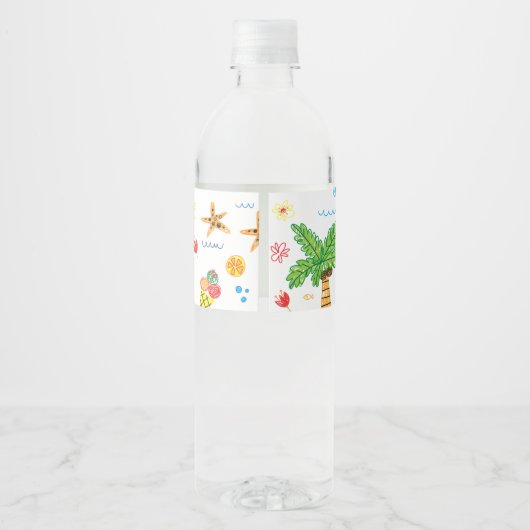 Flamingo Hand Drawn Water Labels Waterfles Etiket (Achterkant)