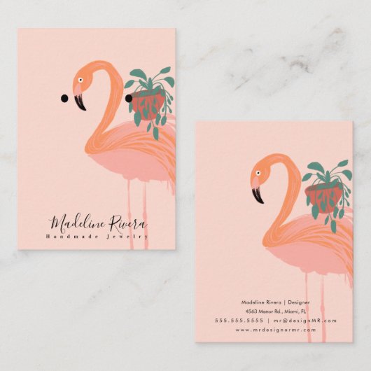 Flamingo Handmade Artisan Earring Display Kaarten Contactkaartje (Voorkant / Achterkant)