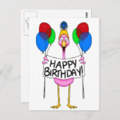 Flamingo Happy Birthday-ballonnen Briefkaart (Voorkant / Achterkant)