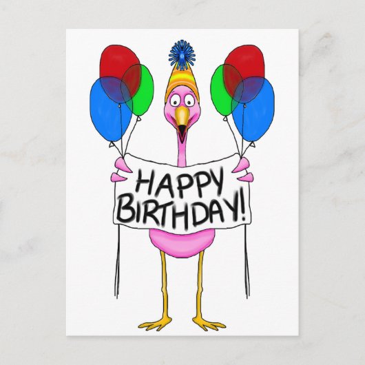 Flamingo Happy Birthday-ballonnen Briefkaart (Voorkant)