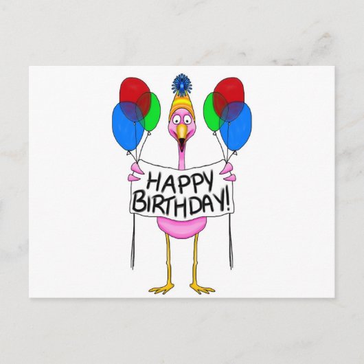 Flamingo Happy Birthday-ballonnen Briefkaart (Voorkant)