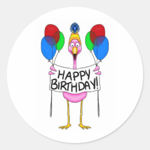 Flamingo Happy Birthday-ballonnen Ronde Sticker