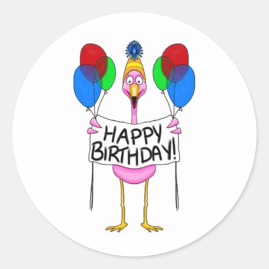 Flamingo Happy Birthday-ballonnen Ronde Sticker (Voorkant)