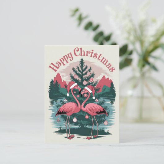Flamingo Happy Christmas Briefkaart (Staand voorkant)