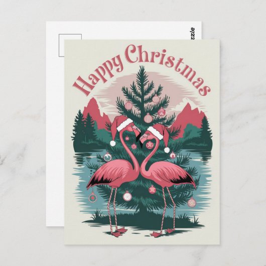 Flamingo Happy Christmas Briefkaart (Voorkant / Achterkant)