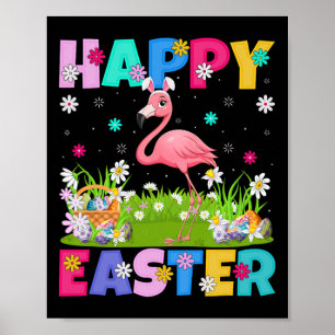 Flamingo Happy Easter Egg Hunt Bunny Ear Flamingo Poster
