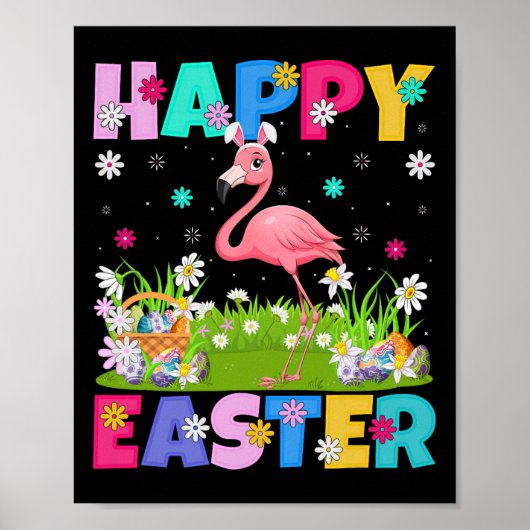 Flamingo Happy Easter Egg Hunt Bunny Ear Flamingo Poster (Voorkant)