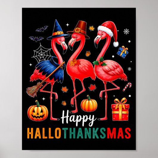 Flamingo Happy Hallothanksmas Funny Halloween Than Poster (Voorkant)