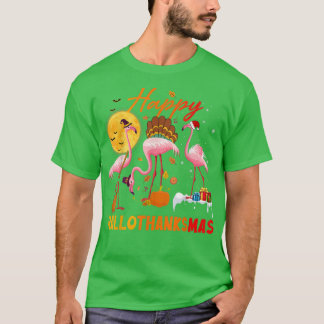 Flamingo Happy HalloThanksmas Funny Halloween Than T-shirt