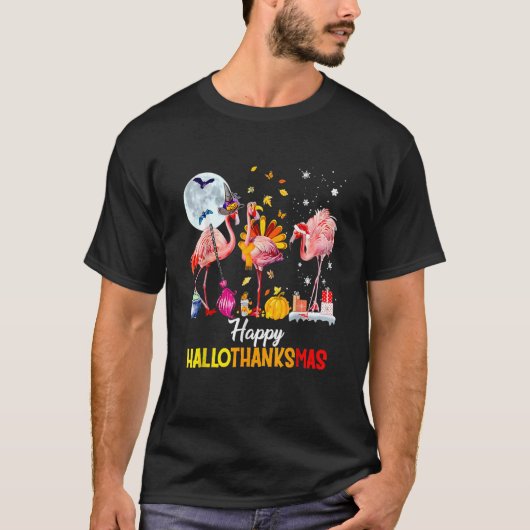 Flamingo Happy HalloThanksmas Halloween Thanksgivi T-shirt (Voorkant)