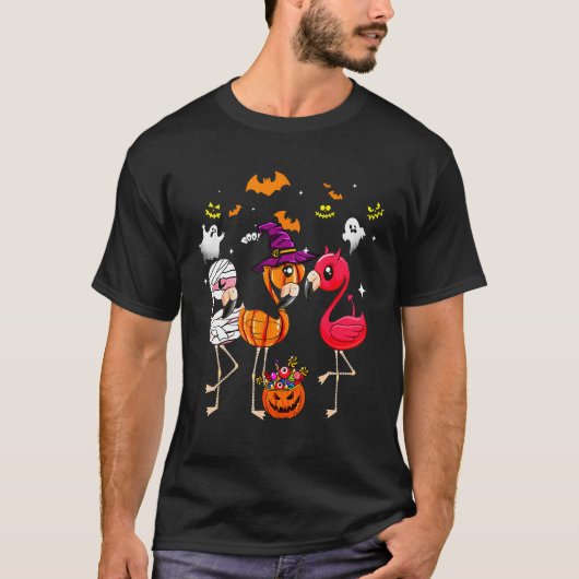 Flamingo Happy Halloween Pumpkin Mummy Witch T-shirt (Voorkant)