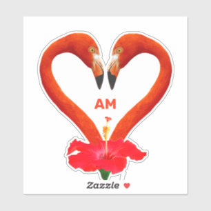 Flamingo Hart & Hibiscus Bloem met Monogram Sticker