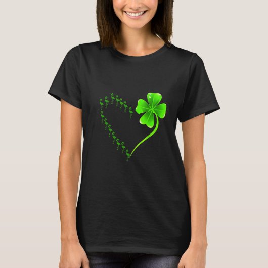 Flamingo Hart Iers Shamrock Hart Klaver St Patr T-shirt (Voorkant)