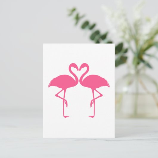 Flamingo hart, twee roze flamingos uit liefde briefkaart (Staand voorkant)