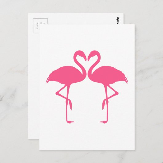 Flamingo hart, twee roze flamingos uit liefde briefkaart (Voorkant / Achterkant)