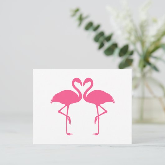 Flamingo hart, twee roze flamingos uit liefde briefkaart (Staand voorkant)