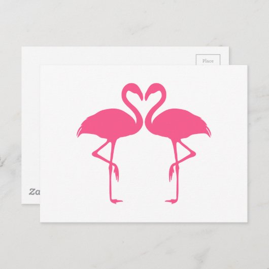 Flamingo hart, twee roze flamingos uit liefde briefkaart (Voorkant / Achterkant)