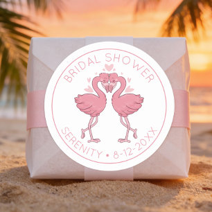Flamingo Hawaiian Beach Tropische Bruiloftfeest Ronde Sticker