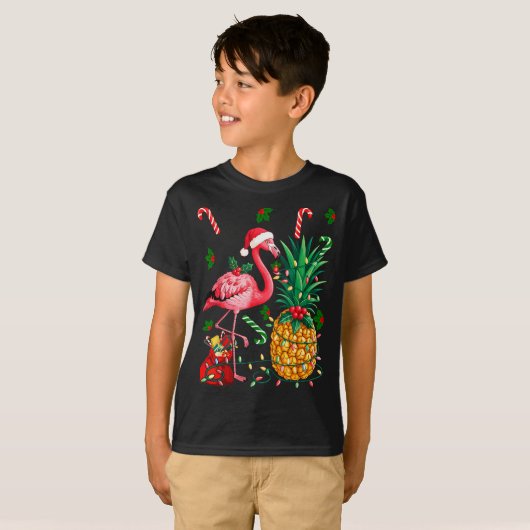 Flamingo Hawaiian Ne Christmas Lights Xmas  T-shirt (Voorkant volledig)