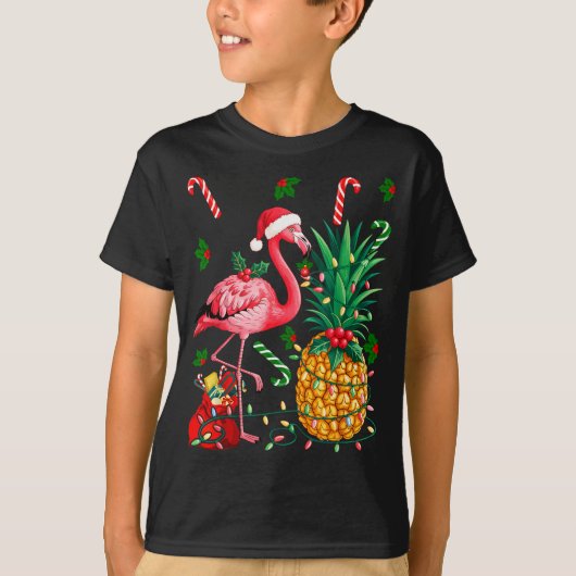 Flamingo Hawaiian Ne Christmas Lights Xmas T-shirt (Voorkant)