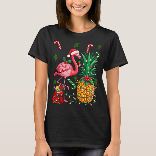 Flamingo Hawaiian Ne Christmas Lights Xmas  T-shirt (Voorkant)