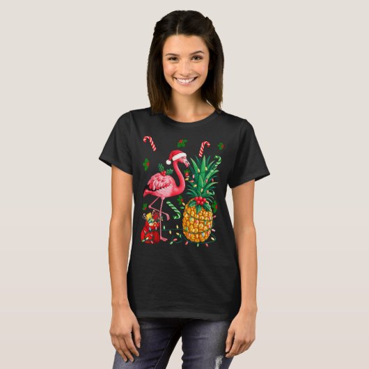 Flamingo Hawaiian Ne Christmas Lights Xmas  T-shirt (Voorkant volledig)