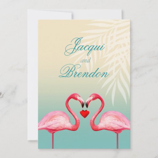 Flamingo Heart Kiss | Munt blue Wedding Kaart (Voorkant)