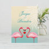 Flamingo Heart Kiss | Munt blue Wedding Kaart (Staand voorkant)