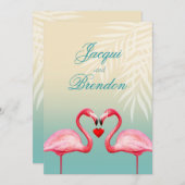 Flamingo Heart Kiss | Munt blue Wedding Kaart (Voorkant / Achterkant)