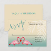 Flamingo Heart Kiss RSVP | Moutblauw (Voorkant / Achterkant)