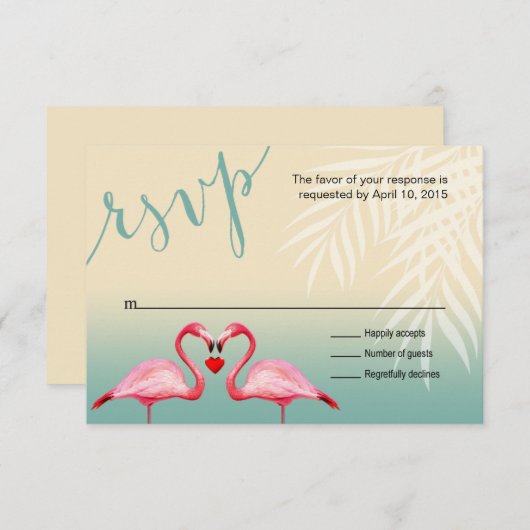 Flamingo Heart Kiss RSVP | Moutblauw (Voorkant / Achterkant)