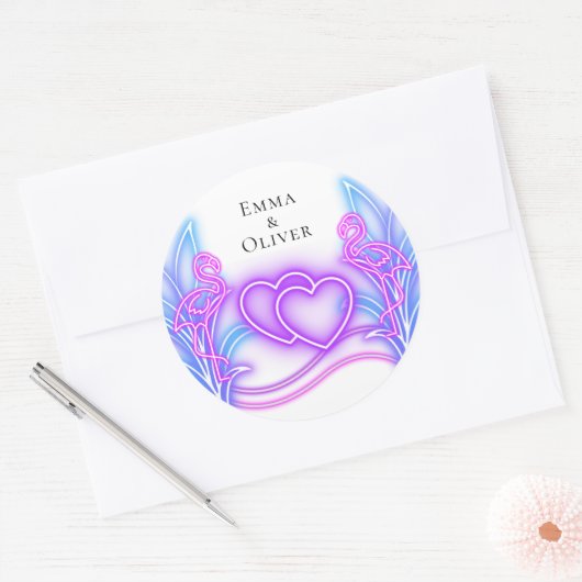 Flamingo & Hearts Wedding Sticker (Envelop)