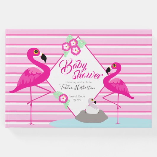 Flamingo heet roze grafisch baby shower gastenboek (Voorkant)