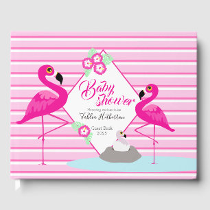 Flamingo heet roze grafisch baby shower gastenboek