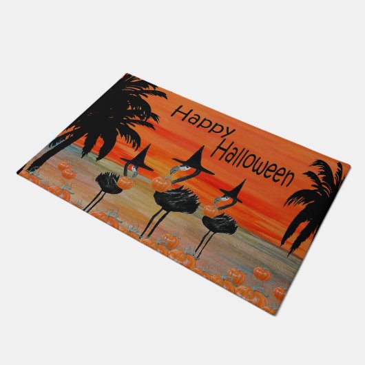 Flamingo heks Halloween deurmat. Deurmat (Schuin)