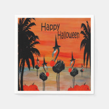 Flamingo heks in de zonsondergang Halloween servet