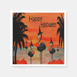 Flamingo heks in de zonsondergang Halloween servet