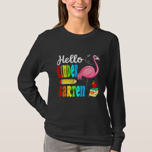 Flamingo Hello Kindergarten Happy First Day Of Sch T-shirt (Voorkant)