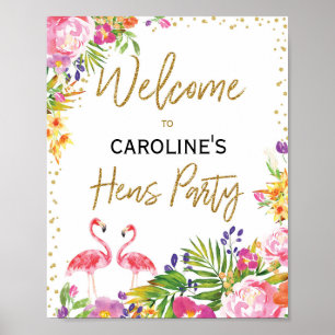 Flamingo Hennenfeest Tropisch Bloemstuk Welkomstbo Poster