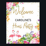 Flamingo Hens Party Tropical Floral Welcome Sign Poster<br><div class="desc">Mooie tropische hennen hebben een welkomstbord met waterverf illustratie van mama en baby flamingo,  levendige bloemen en faux goudletters. Dit welkome poster is perfect voor het baby shower van de zomer / tropische zomer / Hawaiian / luau.</div>