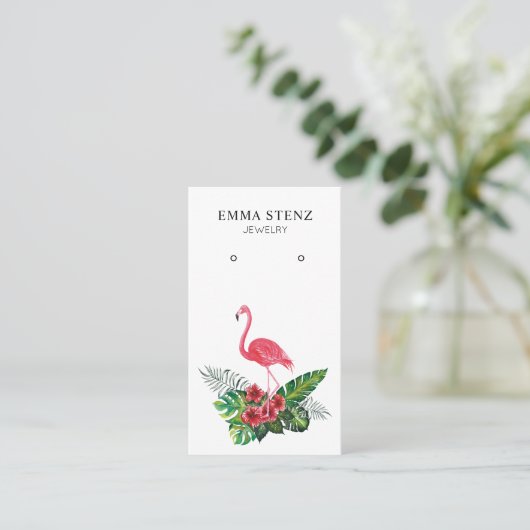 Flamingo Hibiscus Tropische bladeren Oorbel Displa Visitekaartje (Staand voorkant)