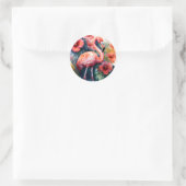 Flamingo Hibiscus Waterverf Kunst Ronde Sticker (Tas)