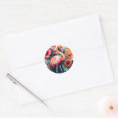 Flamingo Hibiscus Waterverf Kunst Ronde Sticker (Envelop)