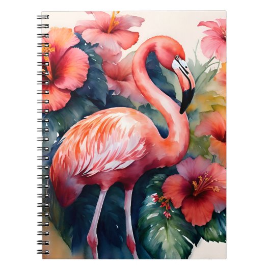 Flamingo Hibiscus Waterverf Tropische kunst Notitieboek (Voorkant)