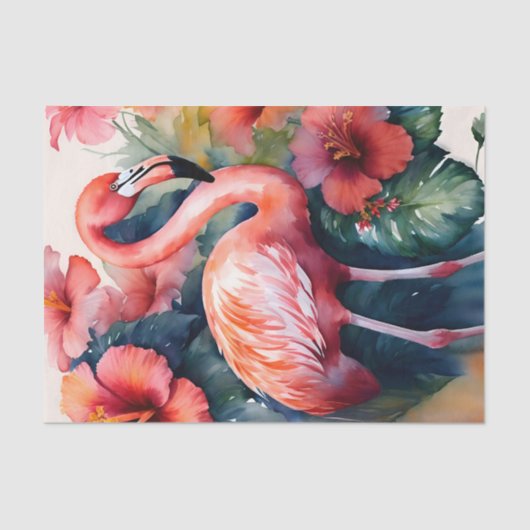 Flamingo Hibiscus Waterverf Tropische kunst Tissuepapier (Voorkant)