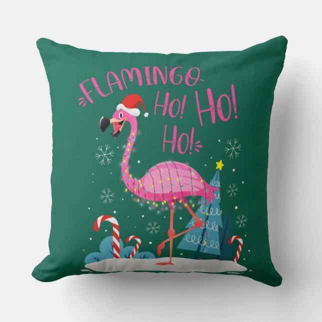 Flamingo Ho-Ho-Ho-Kerstroze Flamingo Theme Kussen (Voorkant)