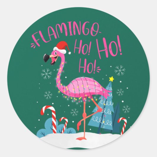 Flamingo Ho-Ho-Ho-Kerstroze Flamingo Theme Ronde Sticker (Voorkant)