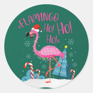 Flamingo Ho-Ho-Ho-Kerstroze Flamingo Theme Ronde Sticker