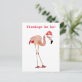 Flamingo ho ho pun waterverf grappig kerstfeest feestdagenkaart (Staand voorkant)