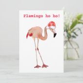 Flamingo ho ho pun waterverf grappige kerstflat feestdagenkaart (Staand voorkant)